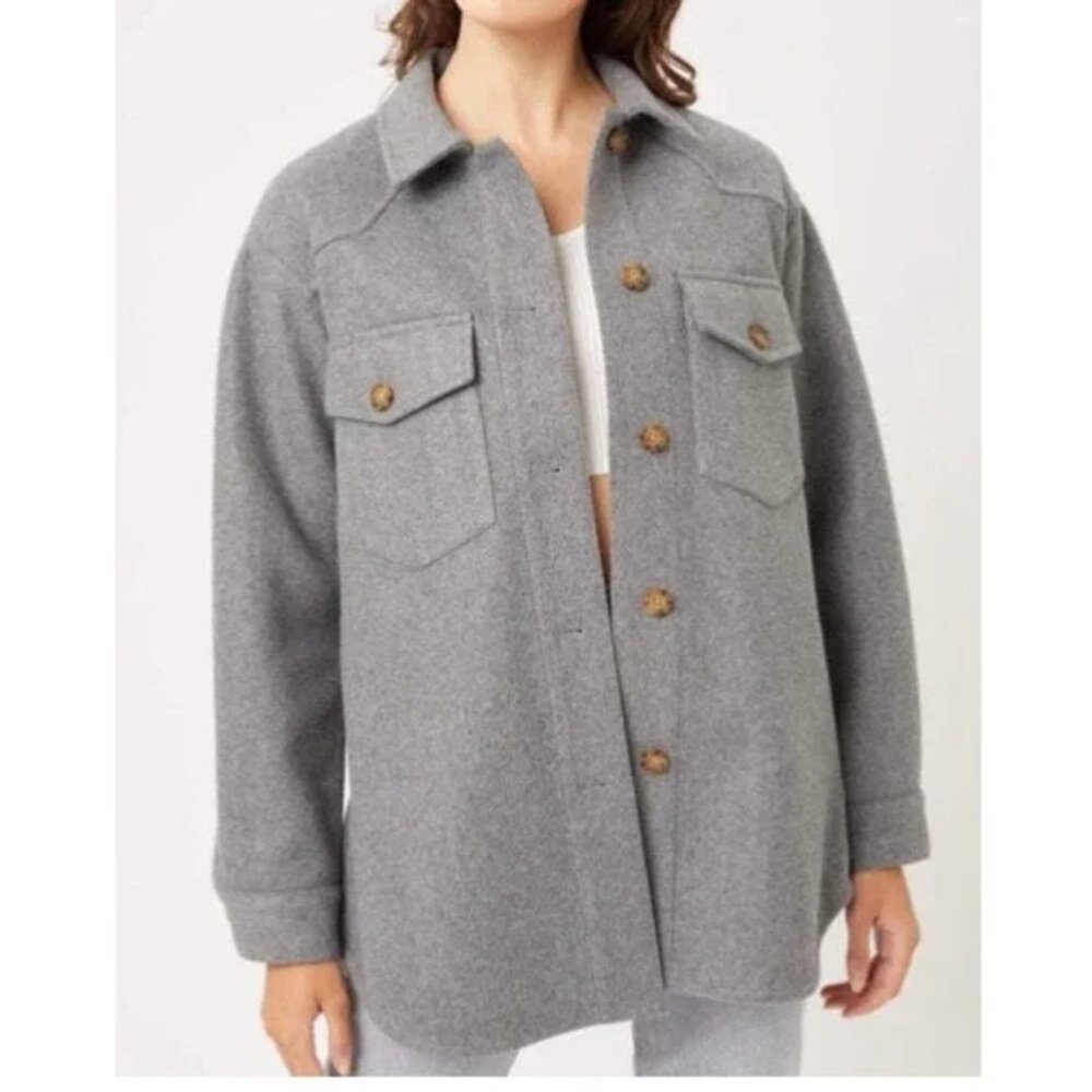 Nwot Love Tree Gray Shacket Button Down Jacket Sw… - image 7